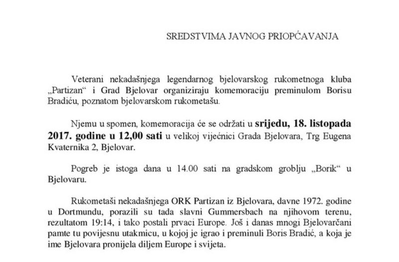 Bjelovar - grad-bjelovar.com - KOMEMORACIJA BORISU BRADIĆU